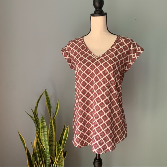 Express Tops - Silky Patterned Short Sleeve Blouse • Express • Small